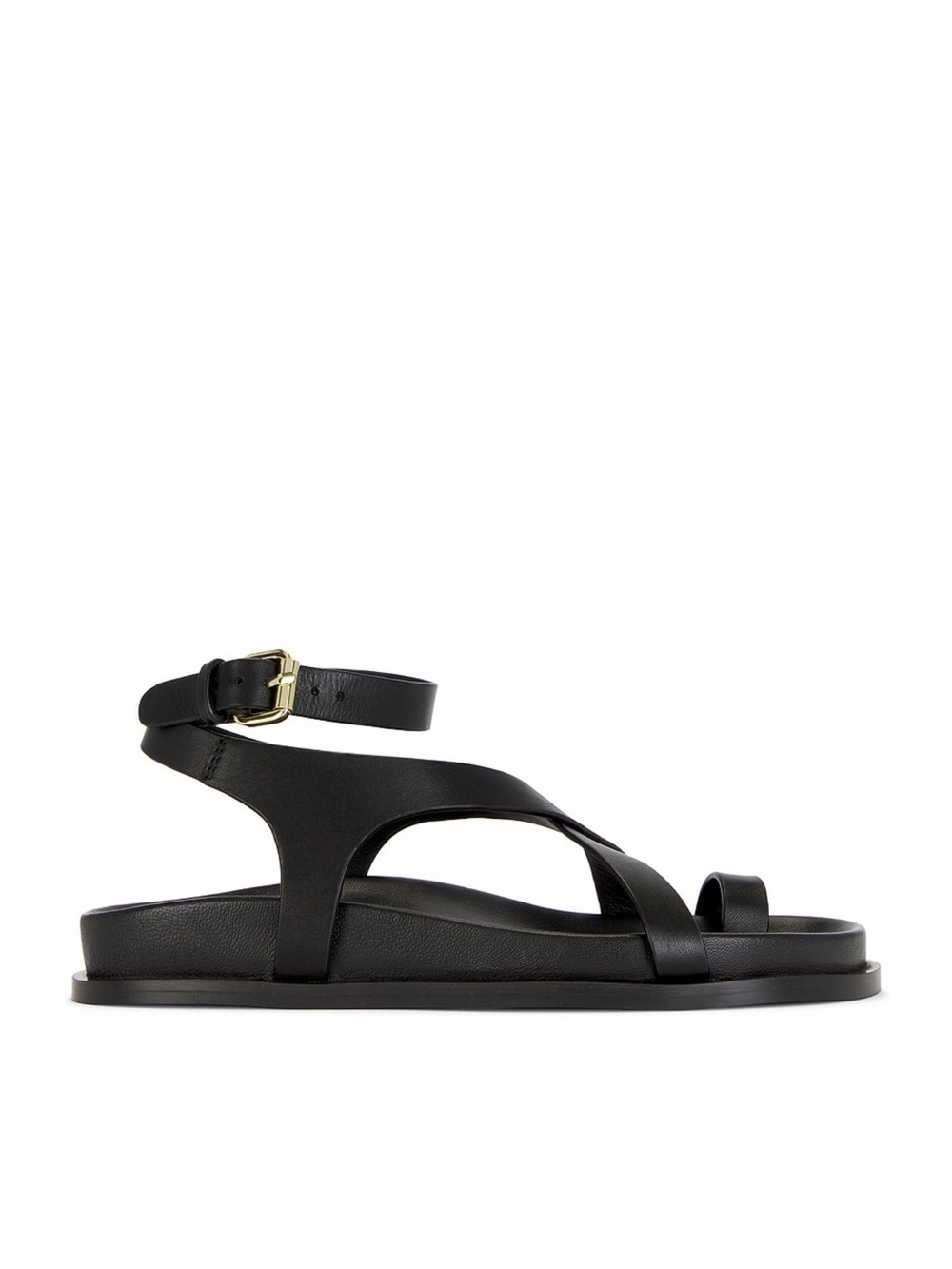 Minimal Black Leather Ankle-Strap Sandals